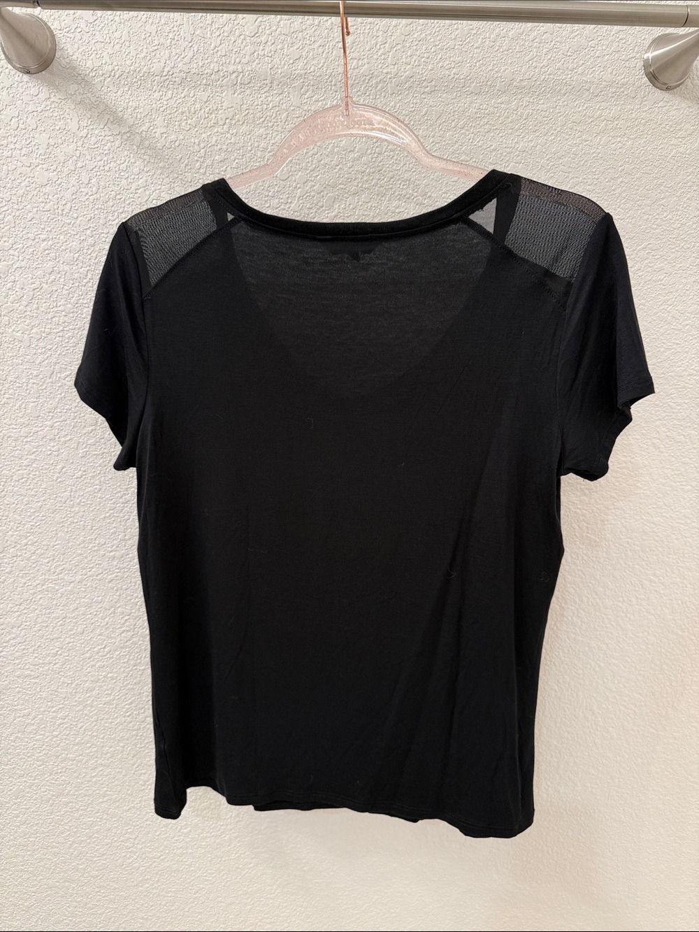 bebe Black V-Neck Tee with Metallic Rose Logo Script - Picture 2 of 8